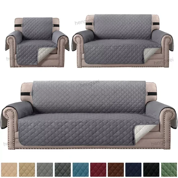 TOPCHANCES Reversible Sofa Cover, Waterproof Quilted Couch Cover Non Slip Furniture Protector Slipcover for Pets (3-Seater Cover, Dark Gray)