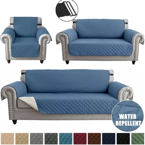 TOPCHANCES Reversible Sofa Cover, Waterproof Quilted Couch Cover Non Slip Furniture Protector Slipcover for Children Pets (Chair Cover, Berlin Blue)