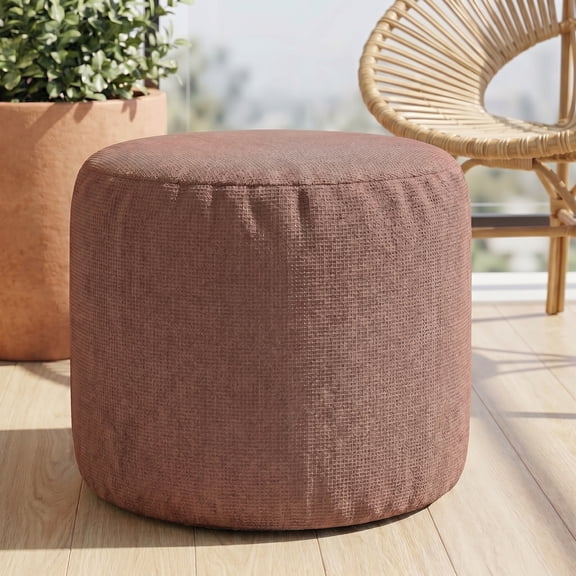 TOPCHANCES Round Pouf Ottoman, Shredded Foam Foot Rest Stool with Removable Cover & Non-Slip Bottom for Living Room Bedroom (Brick Red)