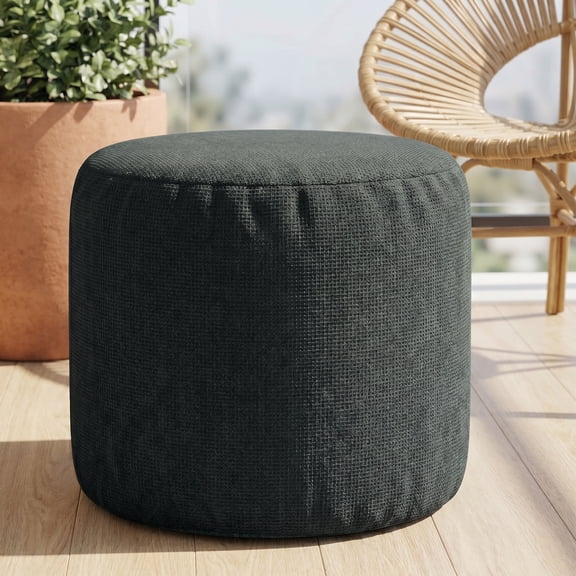 TOPCHANCES Round Pouf Ottoman, Shredded Foam Foot Rest Stool with Removable Cover & Non-Slip Bottom for Living Room Bedroom (Dark Gray)