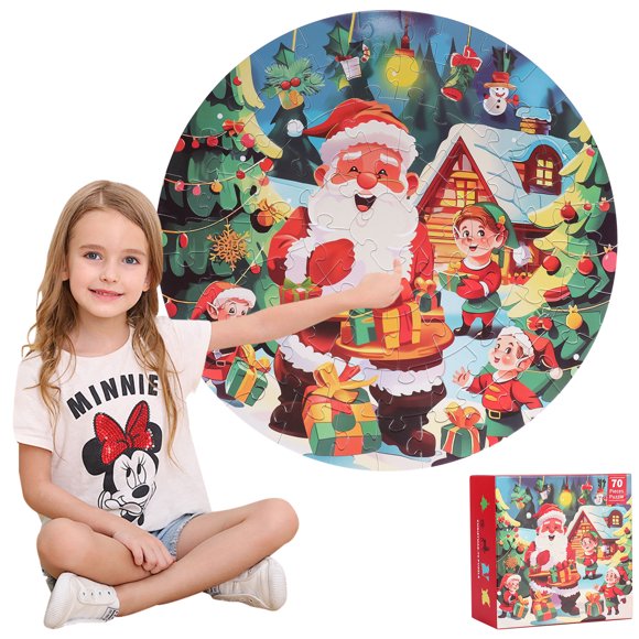 TOPCHANCES Santa Claus Floor Puzzles for Kids Gifts, 22.8'' x 22.8'' 70-Piece Jigsaw Puzzle Set, Educational Preschool Toys for Children Aged 3 4 5 6 7 8 Years Old