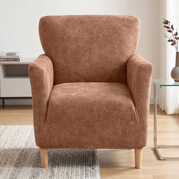 TOPCHANCES Single Armchair Slipcover, Stretch Faux Leather Chair Covers, Accent Chair Protector for Living Room Banquet (Brownish-yellow)