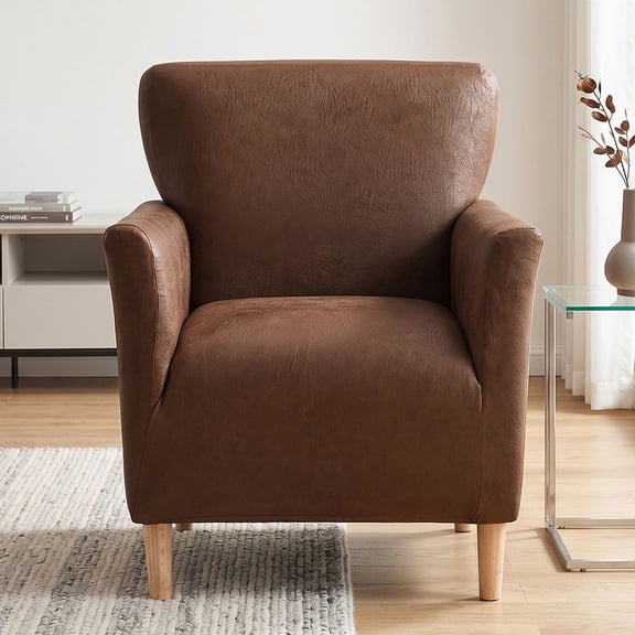 TOPCHANCES Single Armchair Slipcover, Stretch Faux Leather Chair Covers, Accent Chair Protector for Living Room Banquet (Coffee)