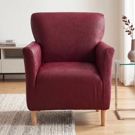 TOPCHANCES Single Armchair Slipcover, Stretch Faux Leather Chair Covers, Accent Chair Protector for Living Room Banquet (Wine Red)