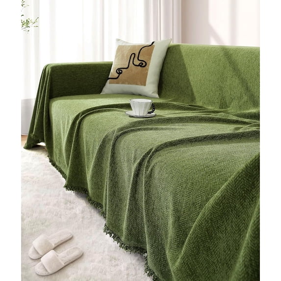 TOPCHANCES Sofa Cover Couch Covers for 3 Cushion Sofa, Sectional Couch Covers for L Shaped Couch Cover, Living Room Sofa Throws Slipcovers for Pets (71"x 134", Green)