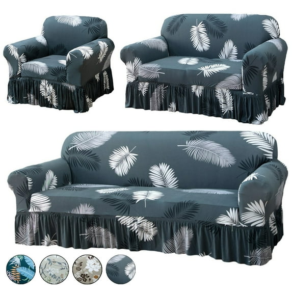 TOPCHANCES Sofa Cover with Skirt, Non-slip Couch Cover Stretch Slipcover Furniture Protector for Dogs Cats Pets (Chair Cover, Feather Print)