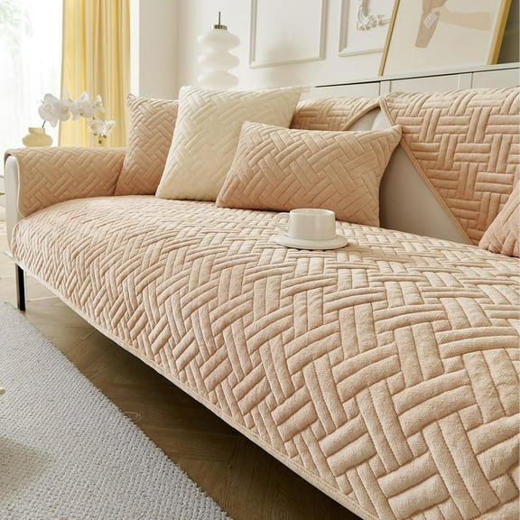 TOPCHANCES Soft Milk Flannel Couch Covers for 1 2 3 Seater Sofa, Non-Slip Corner Couch Slipcovers for L Shape Sectional Sofa, Furniture Protector (Light Coffee, 70x150cm)