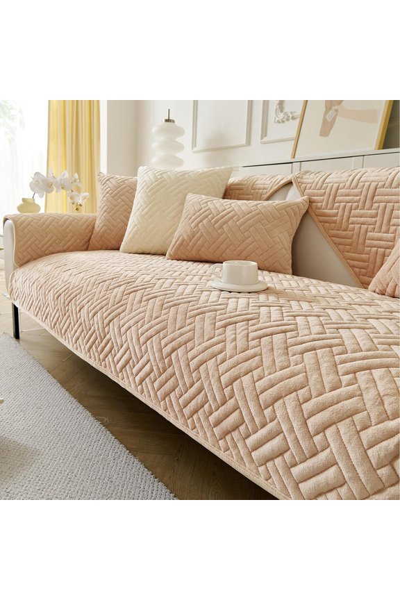 Soft Milk Flannel Couch Covers for 1 2 3 Seater Sofa, Non-Slip Corner Couch Slipcovers for L Shape Sectional Sofa, Furniture Protector (Light Coffee, 70x150cm)