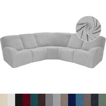 TOPCHANCES Stretch 7-Piece Velvet Sofa Sectional Slipcover, Light Gray