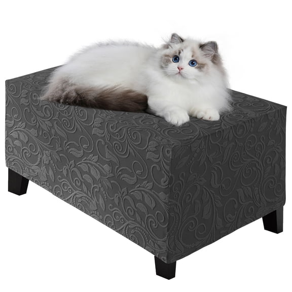 TOPCHANCES Stretch Ottoman Cover, Rectangle Jacquard Footstool Slipcover, Anti-Slip Furniture Protector (Dark Gray, XL Size)