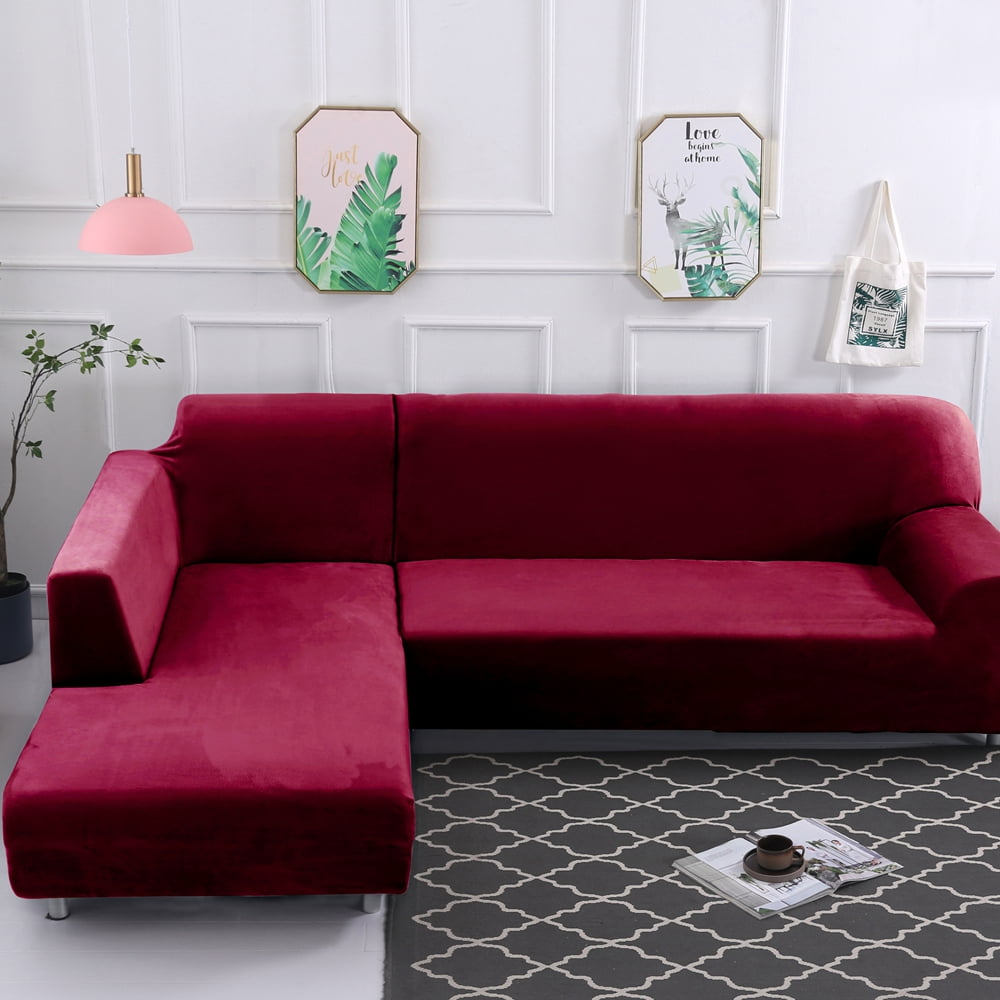 TOPCHANCES Stretch Plush L Shape Sectional Couch Covers, Thick Velvet ...