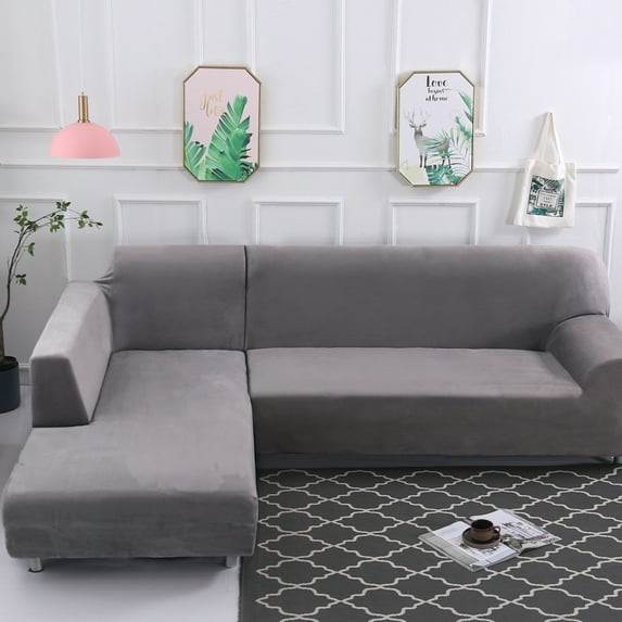 TOPCHANCES Stretch Plush L Shape Sectional Couch Covers, Thick Velvet Sofa Covers Furniture Protector, for L Type Sofa Combined by 2 Parts Separately (3 Seater + 3 Seater)