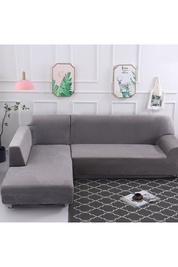 Stretch Plush L Shape Sectional Couch Covers, Thick Velvet Sofa Covers Furniture Protector, for L Type Sofa Combined by 2 Parts Separately (3 Seater + 3 Seater)