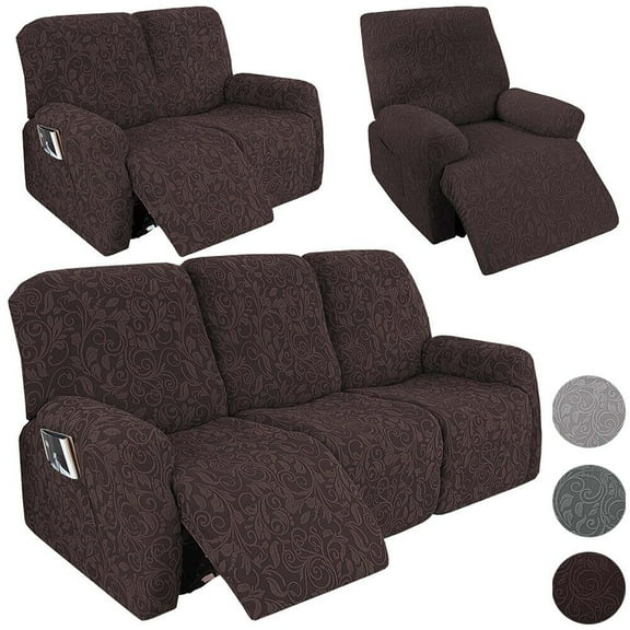 TOPCHANCES Stretch Recliner Chair Covers, 4 Pieces Jacquard Fabric Armhair Loveseat Slipcover, Non-slip Couch Protector, Friendly to Pets (Chocolate, For Armhair )