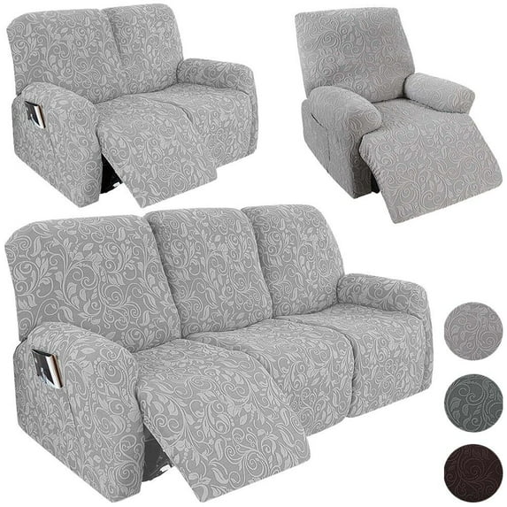 TOPCHANCES Stretch Recliner Chair Covers, 4 Pieces Jacquard Fabric Armhair Loveseat Slipcover, Non-slip Couch Protector, Friendly to Pets (Light Gray, For Armhair )