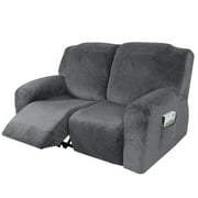 TOPCHANCES Stretch Recliner Slipcover, 6 Pieces Loveseat Cover, Non-slip 2-Seater Sofa Cover with Pocket, Dark Grey