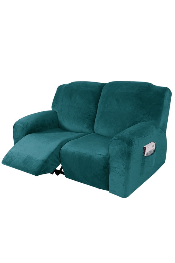 Stretch Recliner Slipcover , 6 Pieces Loveseat Cover, Non-slip 2-Seater Sofa Cover with Pocket, Green