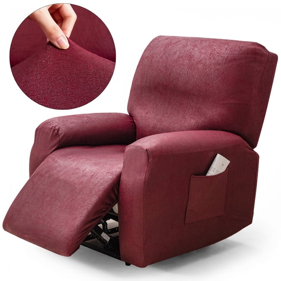TOPCHANCES Stretch Recliner Sofa Covers, Faux Leather Armchair Slipcover, Non-slip Couch Protector with Elastic Bottom, Friendly to Pets (Burgundy)