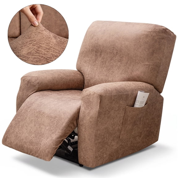 TOPCHANCES Stretch Recliner Sofa Covers, Faux Leather Armchair Slipcover, Non-slip Couch Protector with Elastic Bottom, Friendly to Pets (Tan)