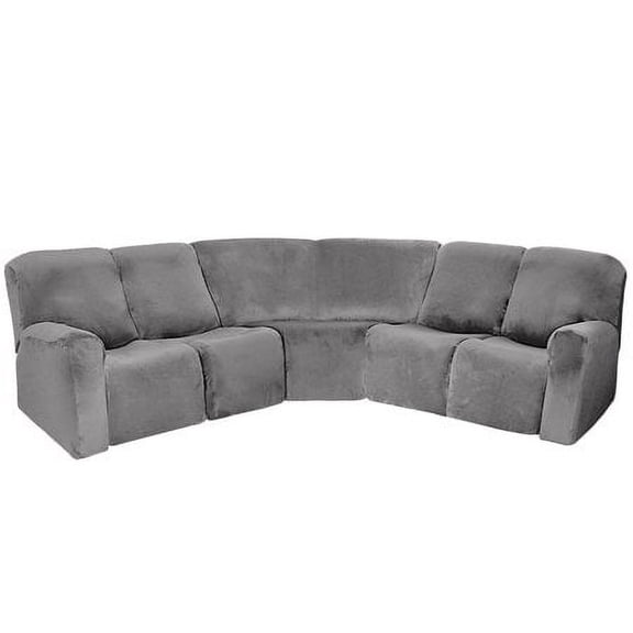 TOPCHANCES Stretch Recliner Sofa Slipcover for 5 Cushion Couch with Pocket, 7-Piece Velvet L-Shaped Sectional Couch Covers, Gray (Sofa not included)