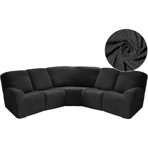 TOPCHANCES Stretch Recliner Sofa Slipcover for 5 Seat Recliner, 7-Piece Jacquard Sectional Couch Covers Furniture Protector ( Black )