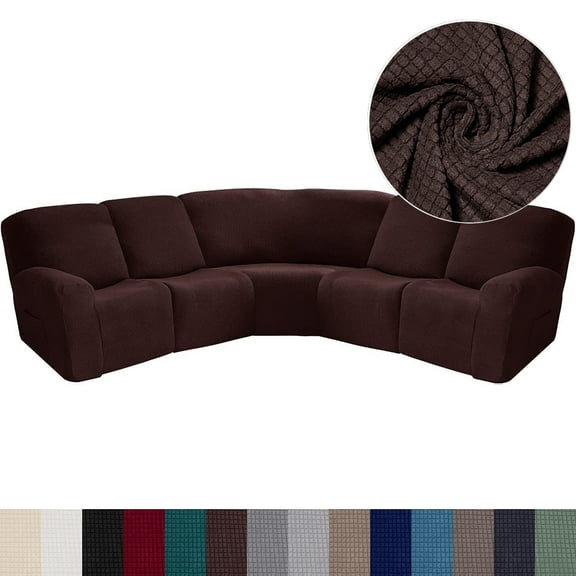 TOPCHANCES Stretch Recliner Sofa Slipcover for 5 Seat Recliner, 7-Piece Jacquard Sectional Couch Covers Furniture Protector ( Dark Brown )