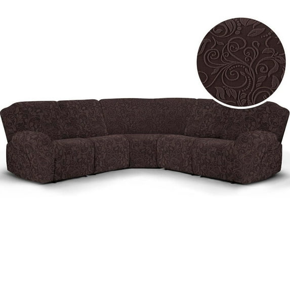 TOPCHANCES Stretch Recliner Sofa Slipcover for 5 Seat Recliner, 7-Piece Knitting Jacquard Sectional Couch Covers Furniture Protector (Chocolate )