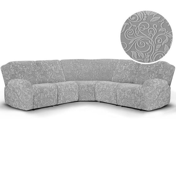 TOPCHANCES Stretch Recliner Sofa Slipcover for 5 Seat Recliner, 7-Piece Knitting Jacquard Sectional Couch Covers Furniture Protector (Light Gray)