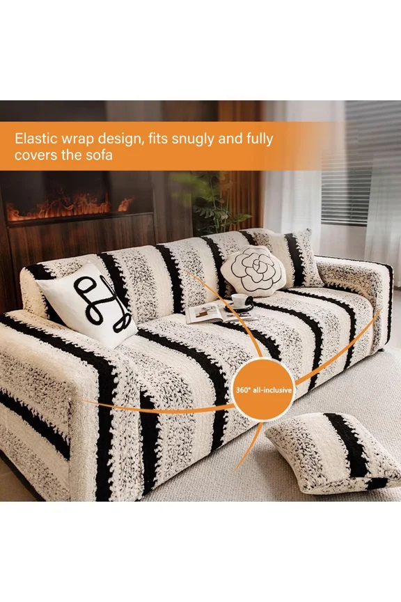 Stretch Stripe Sofa Covers, Soft Cotton Blend Velvet Fabric Armchair Loveseat 3-Seat Sofa Slipcover, Non-slip Couch Protector Settee Cover, Friendly to Pets (Chair Cover, Stripe Black)