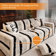 TOPCHANCES Stretch Stripe Sofa Covers, Soft Cotton Blend Velvet Fabric Armchair Loveseat 3-Seat Sofa Slipcover, Non-slip Couch Protector Settee Cover, Friendly to Pets (Chair Cover, Stripe Black)