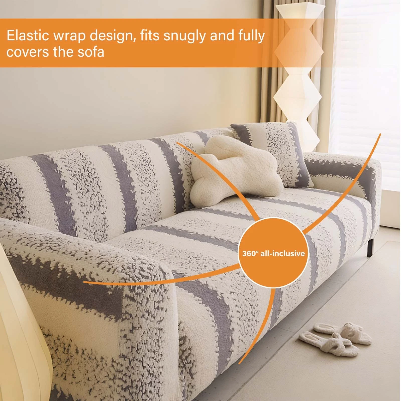 TOPCHANCES Stretch Stripe Sofa Covers, Soft Cotton Blend Velvet Fabric Armchair Loveseat 3-Seat Sofa Slipcover, Non-slip Couch Protector Settee Cover, Friendly to Pets (Chair Cover, Stripe Gray)