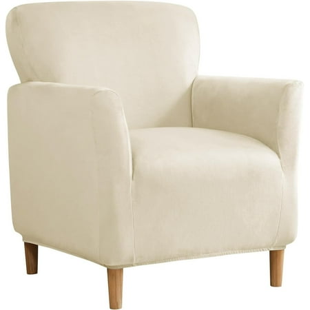 TOPCHANCES Stretch Velvet Armchair Slipcover, Anti Slip Chair Covers for Living Room, Beige