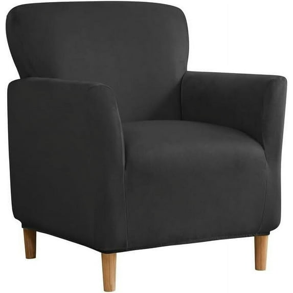 TOPCHANCES Stretch Velvet Armchair Slipcover, Anti Slip Chair Covers for Living Room, Black