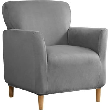 TOPCHANCES Stretch Velvet Armchair Slipcover, Anti Slip Chair Covers for Living Room, Dark Gray