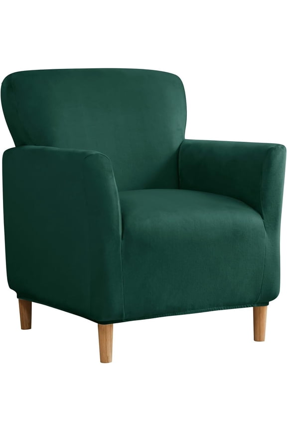 Stretch Velvet Armchair Slipcover, Anti Slip Chair Covers for Living Room, Dark Green