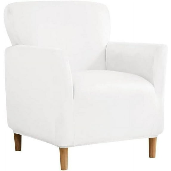 TOPCHANCES Stretch Velvet Armchair Slipcover, Anti Slip Chair Covers for Living Room, Milky White