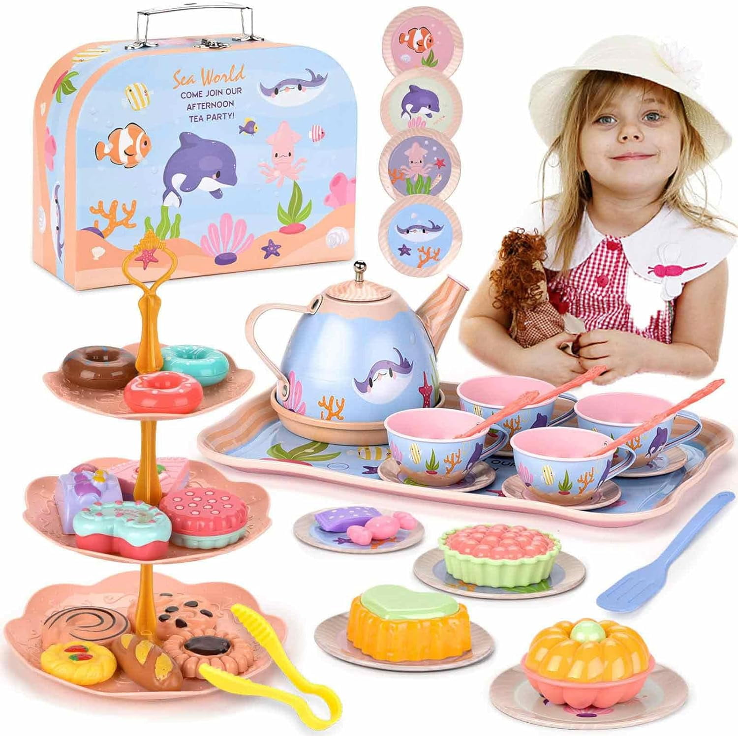 TOPCHANCES Tea Party Set for Little Girls - Princess Tea Time Marine