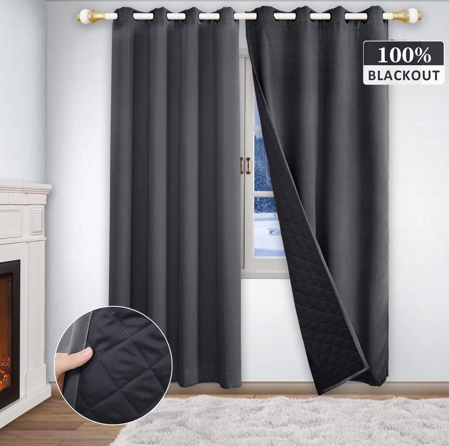 TOPCHANCES Thermal Curtains for Winter, 100% Blackout Curtain with