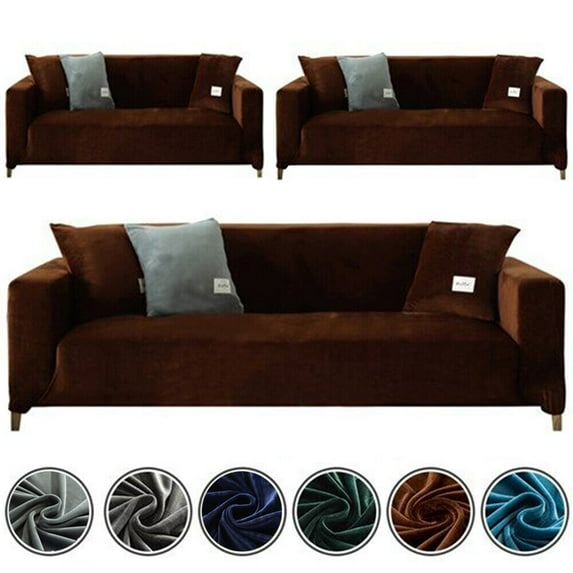 TOPCHANCES Thick Velvet Sofa Covers, Pure Color Sofa Protector for 3-Seater Sofa, Stretch Non Slip Couch Slipcover, Coffee