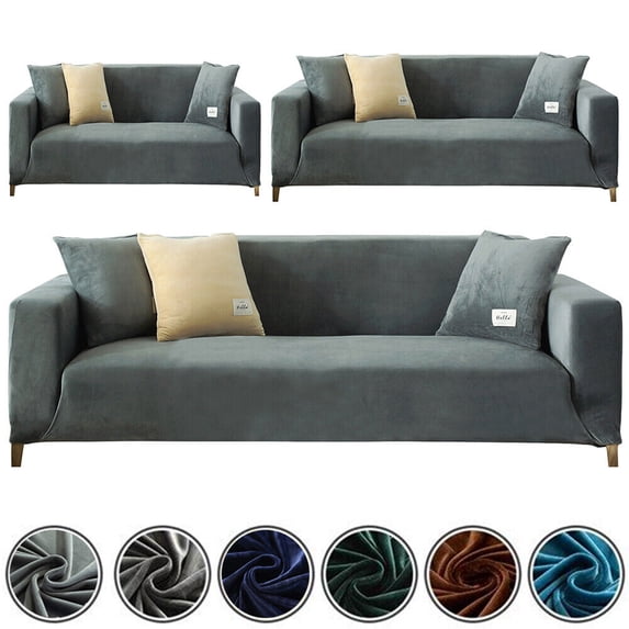 TOPCHANCES Thick Velvet Sofa Covers, Pure Color Sofa Protector for 3-Seater Sofa, Stretch Non Slip Couch Slipcover, Grey