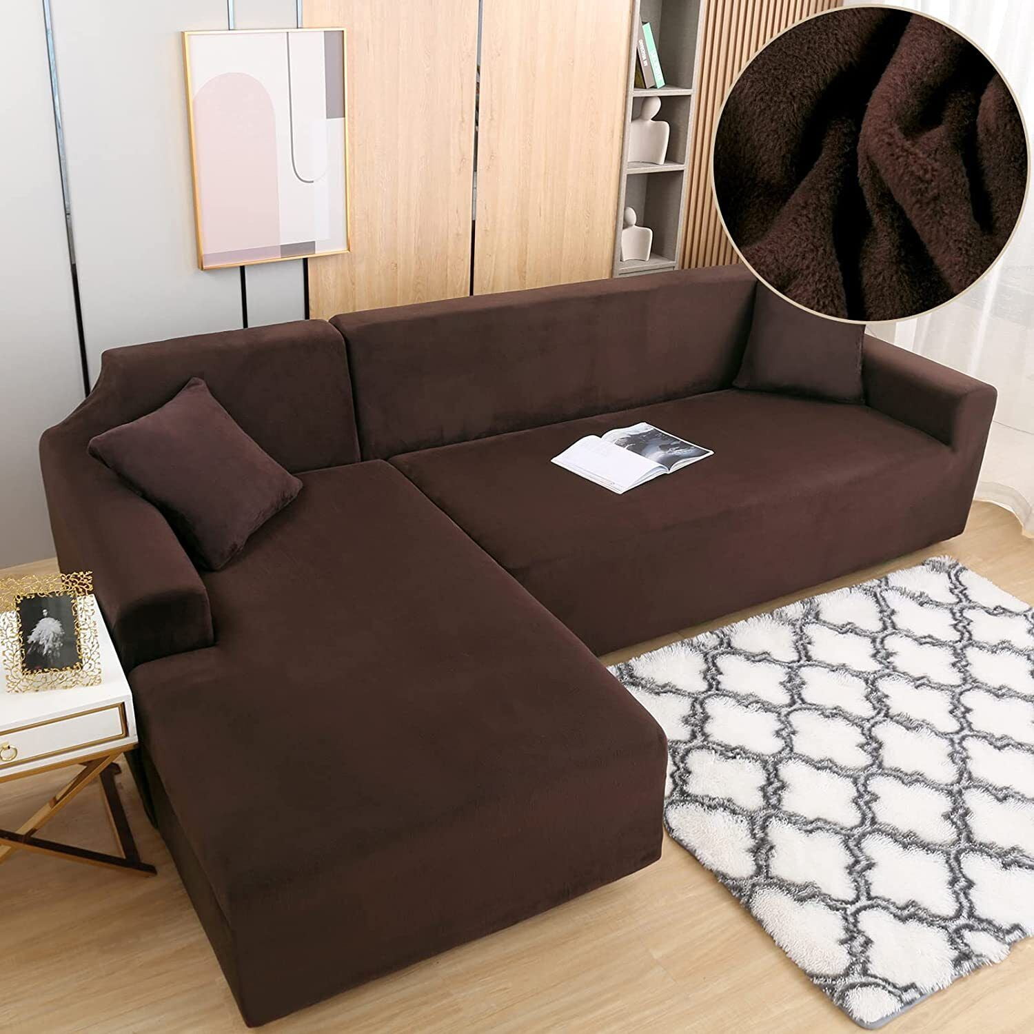 TOPCHANCES Thick Velvet Sofa Slipcovers, 2 Pieces Stretch L-Shaped ...