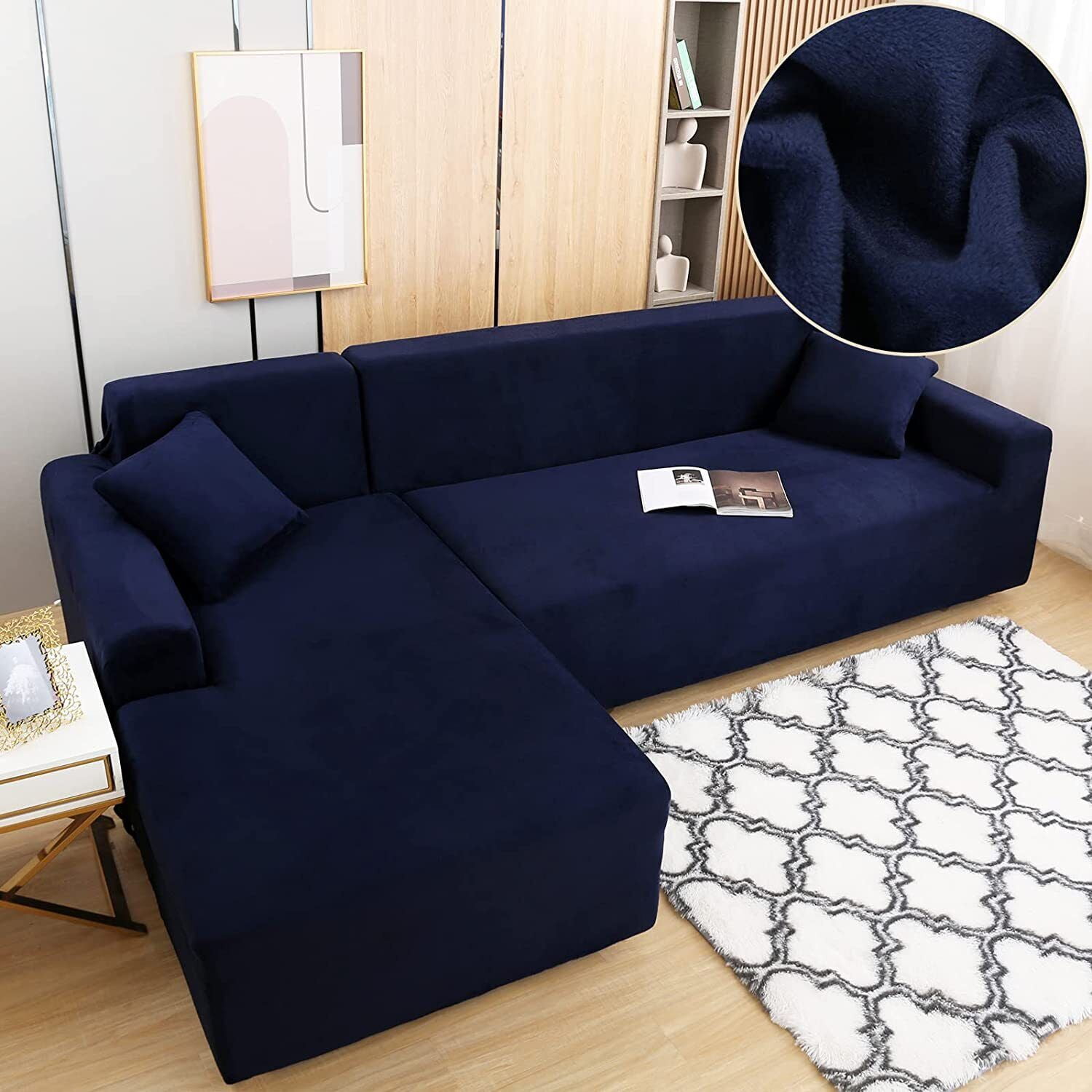 TOPCHANCES Thick Velvet Sofa Slipcovers, 2 Pieces Stretch L-Shaped