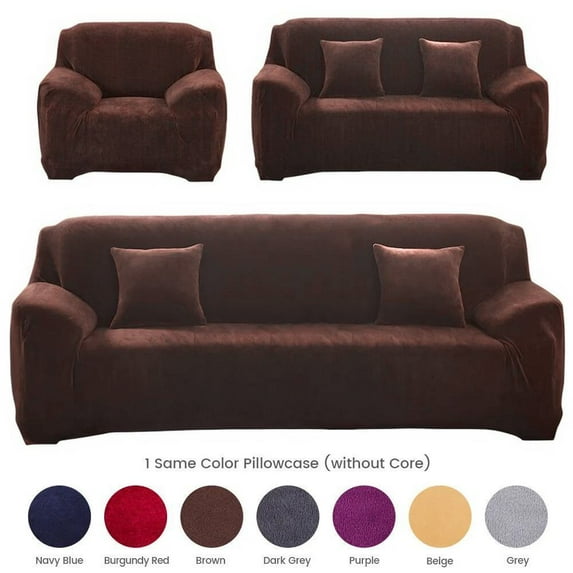 TOPCHANCES Thicken Velvet Sofa Covers, Stretch Plush Couch Covers for 1 Seater Sofa, Armchair Sofa Slipcover Elastic Furniture Protector with 1pc Free Pillowcase (Brown, Armchair Cover)