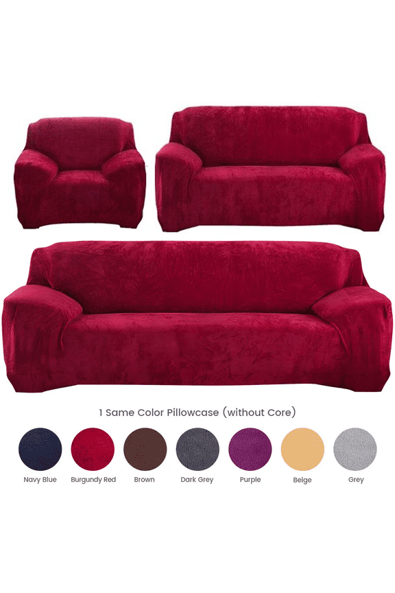 Thicken Velvet Sofa Covers, Stretch Plush Couch Covers for 1 Seater Sofa, Armchair Sofa Slipcover Elastic Furniture Protector with 1pc Free Pillowcase (Burgundy, Armchair Cover)
