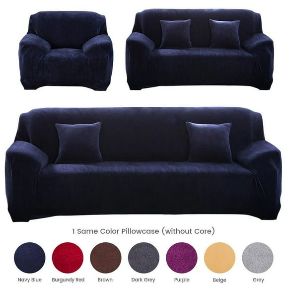 TOPCHANCES Thicken Velvet Sofa Covers, Stretch Plush Couch Covers for 1 Seater Sofa, Armchair Sofa Slipcover Elastic Furniture Protector with 1pc Free Pillowcase (Dark Blue, Armchair Cover）