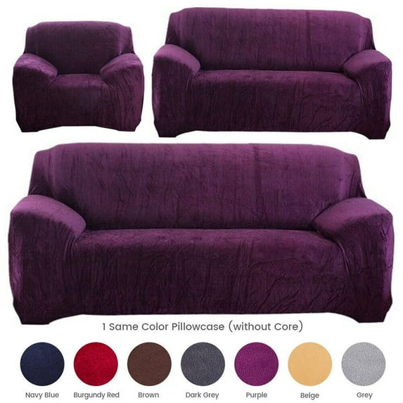 TOPCHANCES Thicken Velvet Sofa Covers, Stretch Plush Couch Covers for 2 Seater Sofa, Loveseat Sofa Slipcover Elastic Furniture Protector with 1pc Free Pillowcase (Purple, Loveseat Cover)