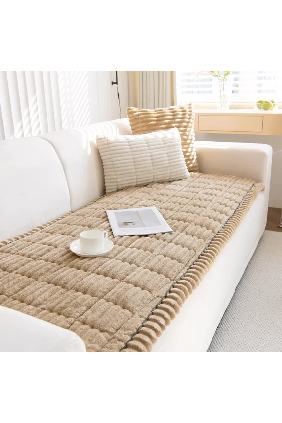 Thickened Corduroy Couch Covers, Non-Slip Couch Slipcover for Dogs, Plush Sofa Protective Cover, Pets Bed Mat Couch Cover (Milky Coffee, 35.4x63 in)
