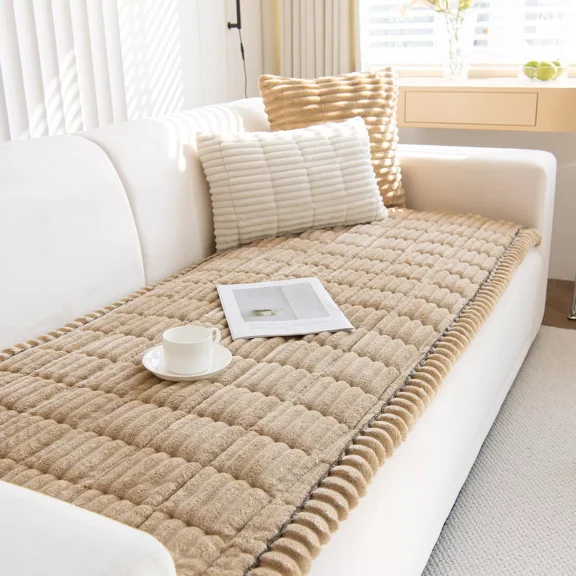 TOPCHANCES Thickened Corduroy Couch Covers, Non-Slip Couch Slipcover for Dogs, Plush Sofa Protective Cover, Pets Bed Mat Couch Cover (Milky Coffee, 35.4x63 in)