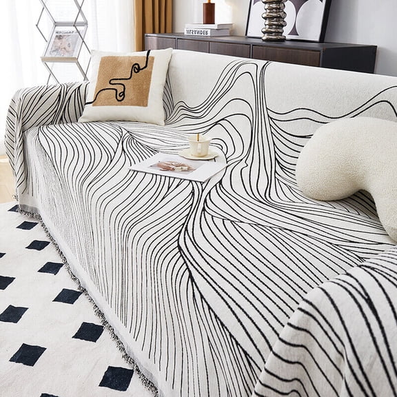 TOPCHANCES Throw Blanket, Soft Chenille Boho Throw Blanket for Couch, 71"x 118" Large Couch Sofa Bed Protector Cover Throw with Tassel, Cozy Decorative Throw Blankets for Couch Sofa Bed, Shanhe Black