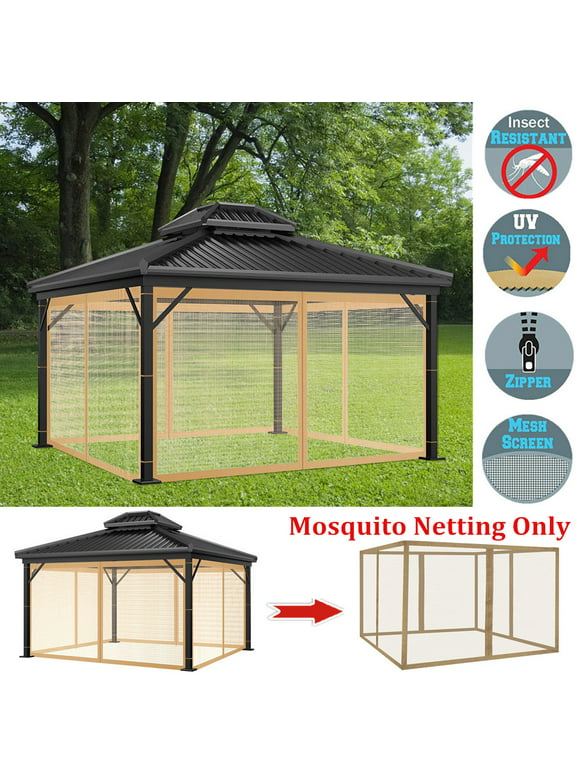 TOPCHANCES Universal Replacement Canopy Mosquito Netting 4-Panel Screen Sidewalls Only for 10' x 10' Gazebo Canopy, Khaki